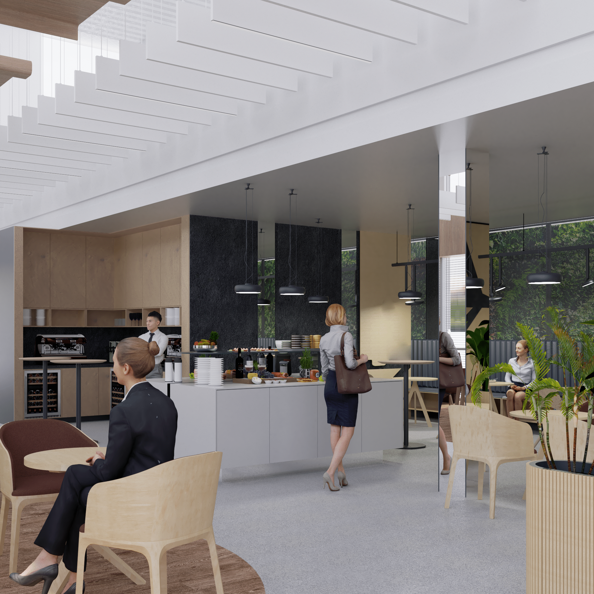 Widok na aneks - projekt wnętrza stołu szwedzkiego w pomieszczeniu VIP; przebudowa budynku z pozwoleniem na budowę
